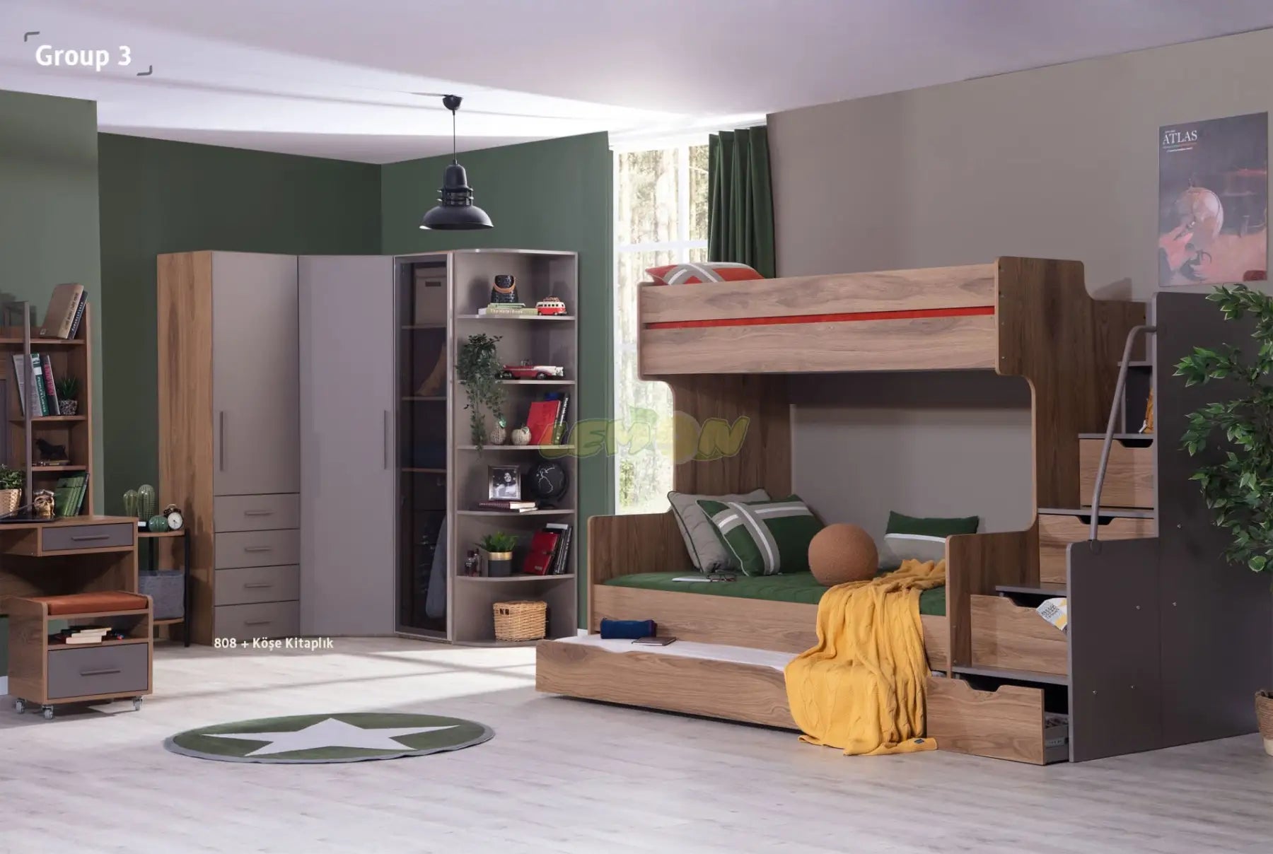 Atlas Wallnuss Kinderzimmer Set