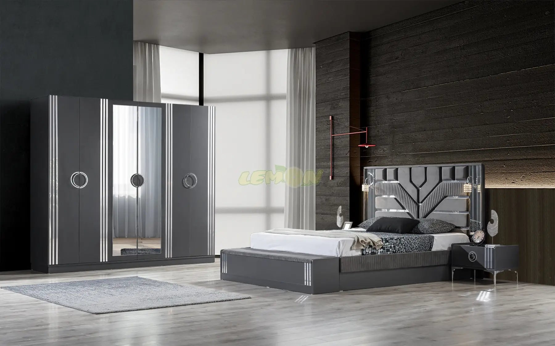 Alya Antrazit Schlafzimmer Set