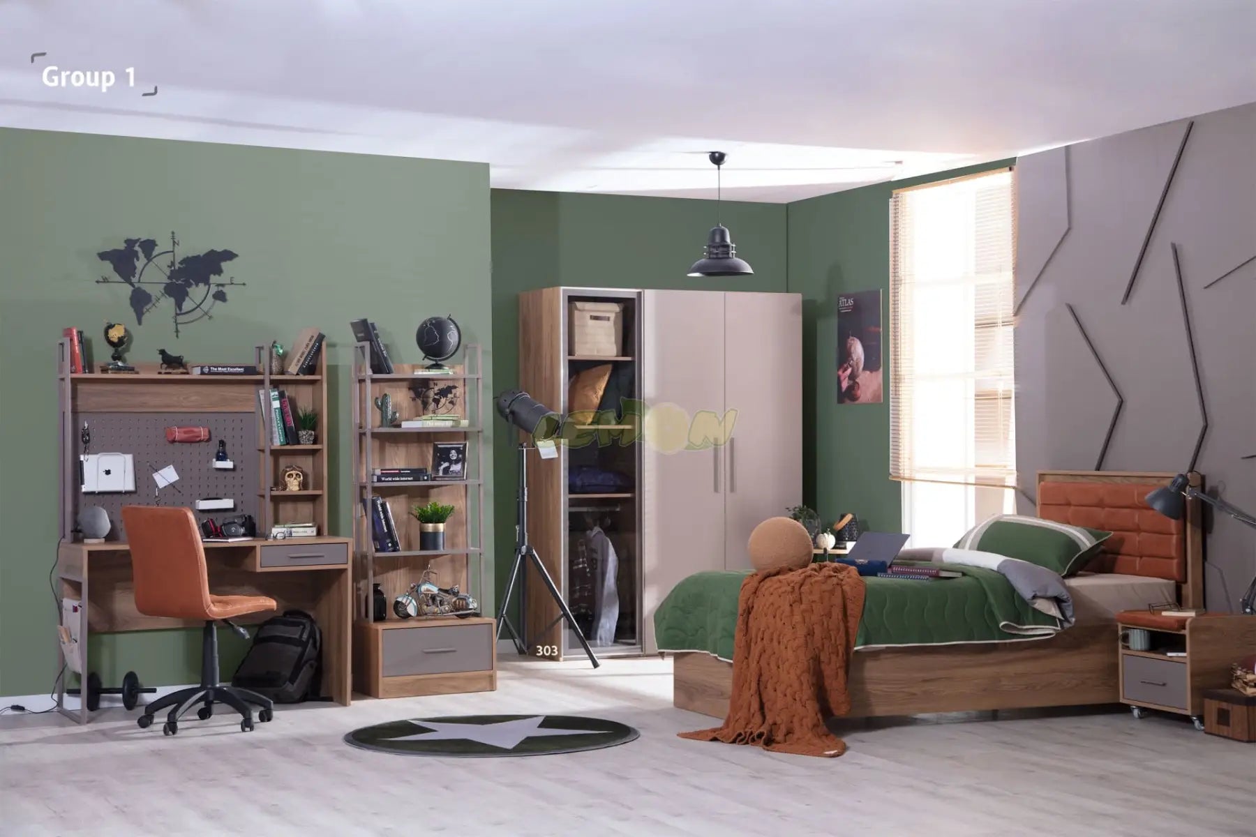 Atlas Wallnuss Kinderzimmer Set