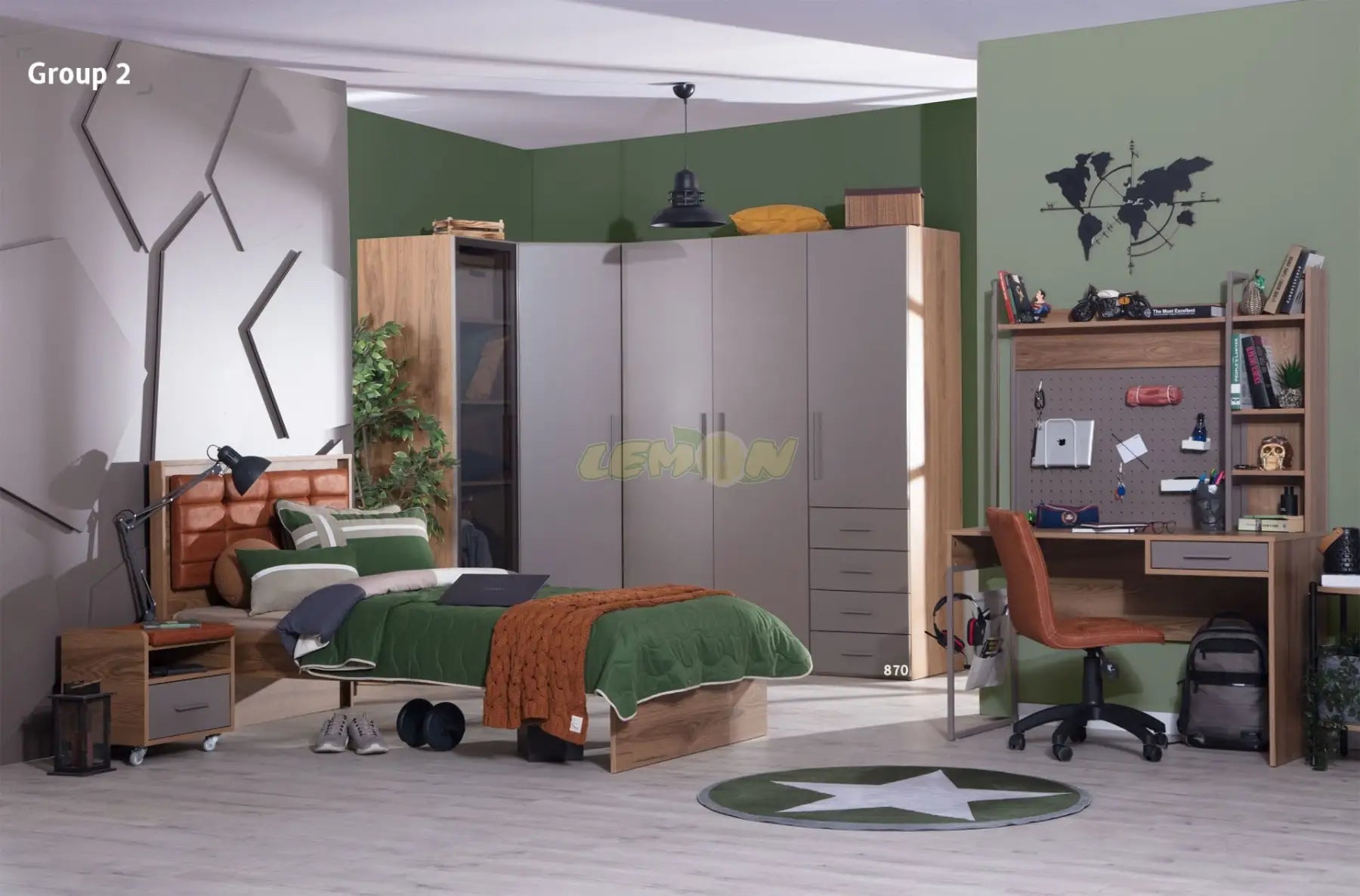 Atlas Wallnuss Kinderzimmer Set